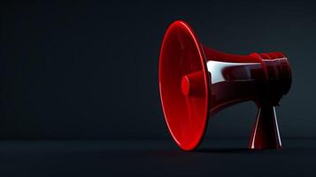 Red megaphone on black background for authoritative concept photo