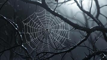 Glistening spider on minimalist spider web animation, eerie and atmospheric effect photo