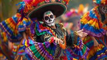 Dynamic dance celebrating Day of the Dead with tradition photo
