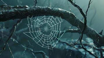 Minimalist spider web animation with glistening spider, eerie and atmospheric design photo