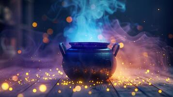 Swirling smoke over a mysterious potion in a cauldron, creating a captivating aura photo