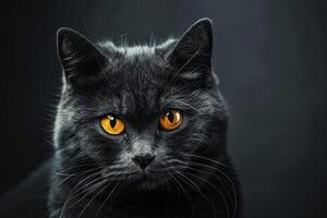 Eerie Halloween background with black cat and glowing pumpkin photo