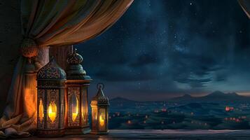 Trending realistic photo for Ramadan holiday on dark background.