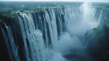 Aerial view of majestic waterfalls, showcasing nature's breathtaking display of power and beauty. photo