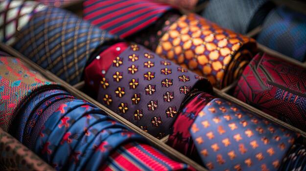 Stylish ties arranged creatively in captivating image. Fashion versatility concept. photo