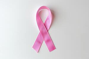 Pink Cancer Ribbon on White Background. Minimalistic Design photo