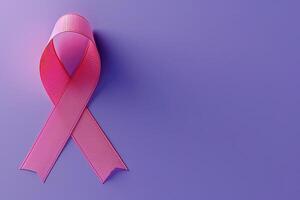Pink Cancer Ribbon on Purple Background. 3D Rendered Illustration with Blank Space photo