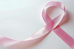 Minimalistic Pink Ribbon Symbolizing Cancer on White Background photo