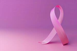 Pink Cancer Ribbon on Purple Background. 3D Illustration with Space for Your Text photo
