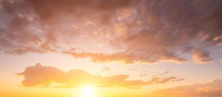 The rays of the sun breaking through the clouds in the evening or in the morning in the sunset or dawn sky. The concept of faith, hope for the best or good weather. photo