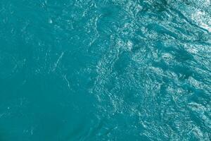 The texture of the waves of blue color of fast-flowing water in the river. photo