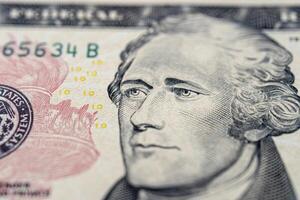 Portrait of Alexander Hamilton on a ten dollar bill. photo