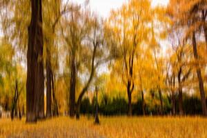 Autumn park vertical motion blurr background. Fall season abstract. photo