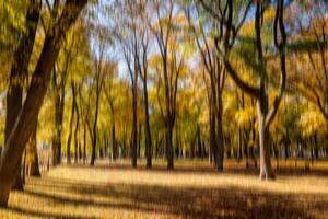 Autumn park vertical motion blurr background. Fall season abstract. photo