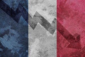 Arrow down on the background of the France flag. The concept of economic recession, depression and crisis. photo