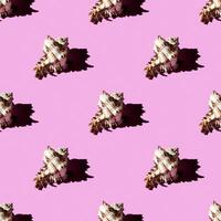 Seamless pattern of clam shells on a pastel background. photo