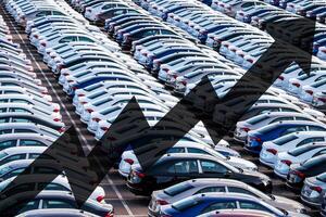 The concept of growth in the production of cars or prices for them. Growth in sales, demand and purchases of a cars. photo