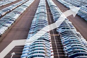 The concept of growth in the production of cars or prices for them. Growth in sales, demand and purchases of a cars. photo