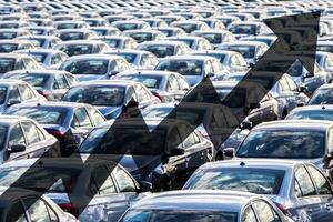 The concept of growth in the production of cars or prices for them. Growth in sales, demand and purchases of a cars. photo
