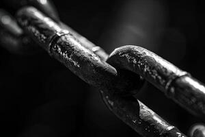 Shining chain link close-up representing interconnected humanity in the spotlight. photo