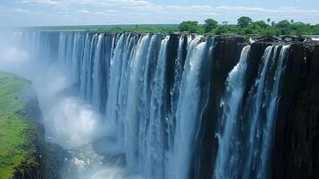 Captivating aerial display of majestic waterfalls, showcasing the power and beauty of nature. photo