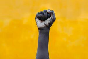 African freedom fist portrayed in minimalist style with space for copy on vibrant background. photo