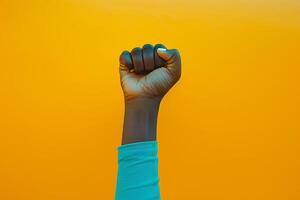 African freedom fist in minimalist style with space for copy on vibrant background. photo