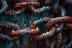 Rusty chains and shackles bearing witness to oppression. Echoes of historical struggle. photo