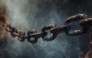 Engraved steel chain breaking curses with mystical words of power photo