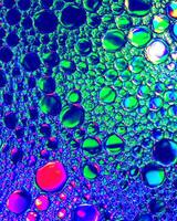 Top view on colorful drops of oil on the water. Circles and ovals. photo