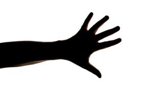 Silhouette of hand showing gesture isolated on white background. Blank for design. photo