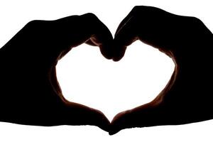 Silhouette of hands showing heart gesture isolated on white background. Blank for design. photo