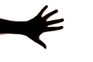 Silhouette of hand showing gesture isolated on white background. Blank for design. photo