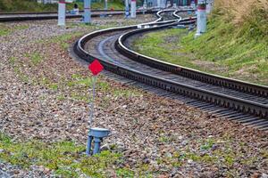 Railway track with rails and sleepers in the countryside. photo