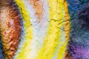 A fragment of colorful graffiti painted on a concrete wall. Abstract urban backdrop for design. photo
