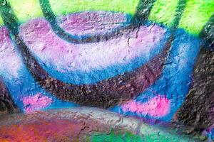 A fragment of colorful graffiti painted on a concrete wall. Abstract urban backdrop for design. photo