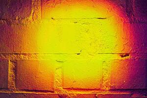 A fragment of colorful graffiti painted on a brick wall. Abstract backdrop for design. photo