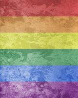 Rainbow LGBTQ or gay pride flag on decorative plaster or concrete texture. Abstract background. photo