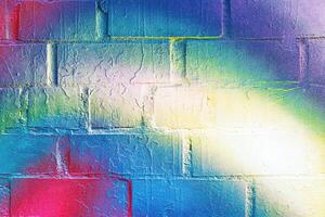 A fragment of colorful graffiti painted on a wall. Abstract urban background. photo