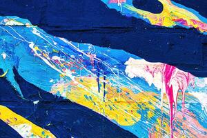 A fragment of colorful graffiti painted on a wall. Abstract urban background. photo