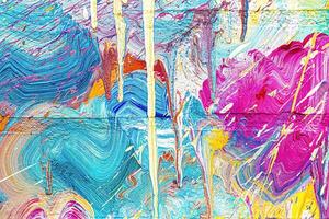 A fragment of colorful graffiti painted on a wall. Abstract urban background. photo