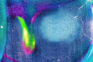 A fragment of colorful graffiti painted on a wall. Abstract urban background. photo