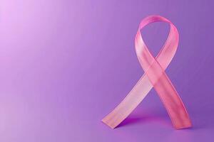 Pink Cancer Ribbon on Purple Background. 3D Rendered Illustration with Blank Space photo