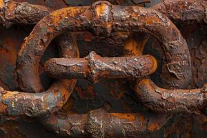 Historical rusty chains and shackles. Symbolic of oppression and enduring struggle. photo