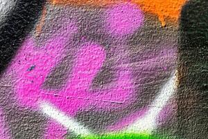 A fragment of colorful graffiti painted on a wall. Abstract urban background. photo