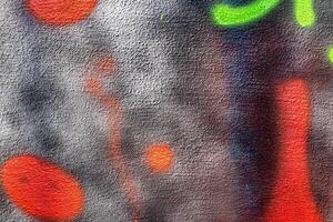 A fragment of colorful graffiti painted on a wall. Abstract urban background. photo