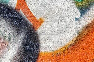 A fragment of colorful graffiti painted on a wall. Abstract urban background. photo