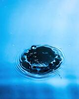 A drop of water and splashes with blurry waves. photo