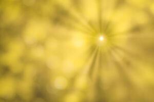 Blurred bokeh background image of bright yellow foliage and sunbeams in autumn. photo