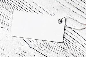 White label on a wooden table. Abstract background for design. photo